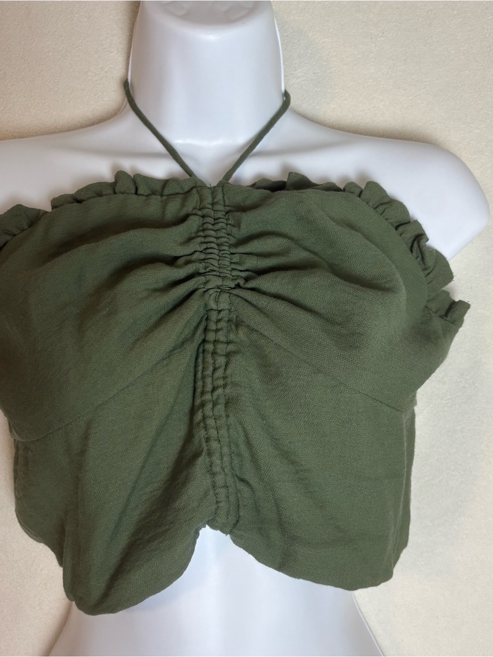 Maeve Olive Halter Ruched Crop Top